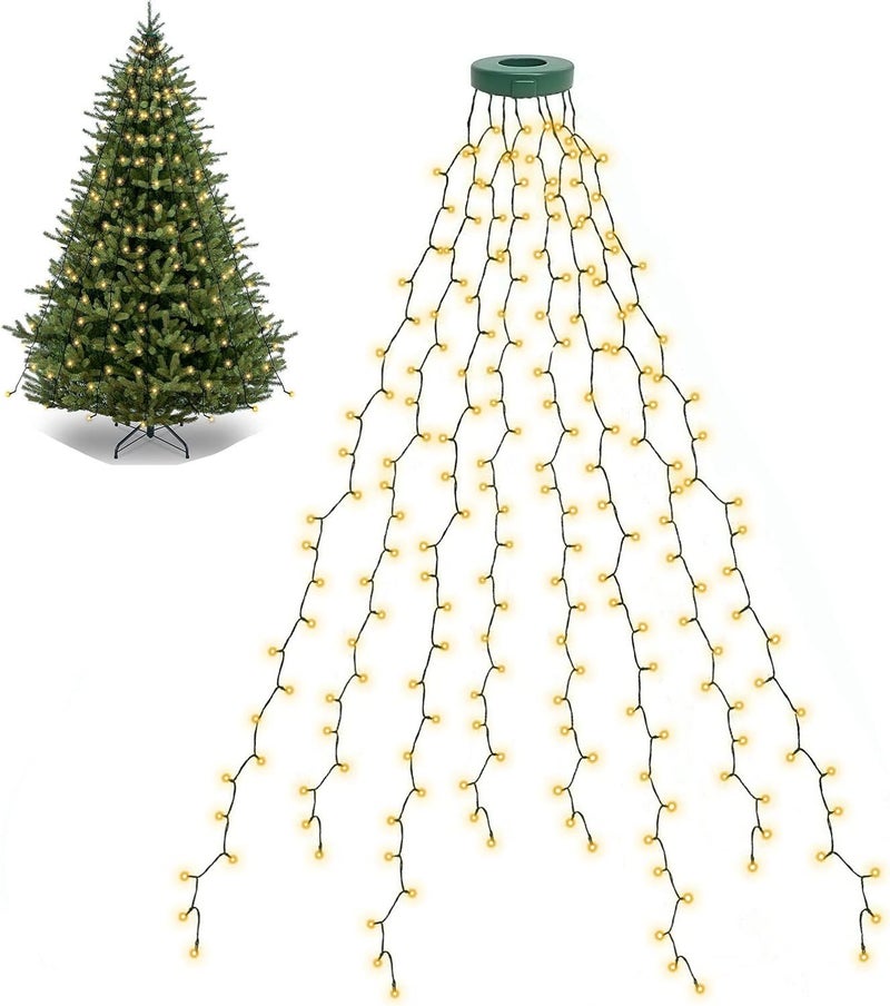 BOLWEO Christmas Tree Lights, 280LED Christmas Lights for Tree 8 Modesfor 6ft-7ft Christmas Tree, UL Certified Indoor Outdoor Christmas Decorations 8 * 6.6ft Drops Warm White - Image 1